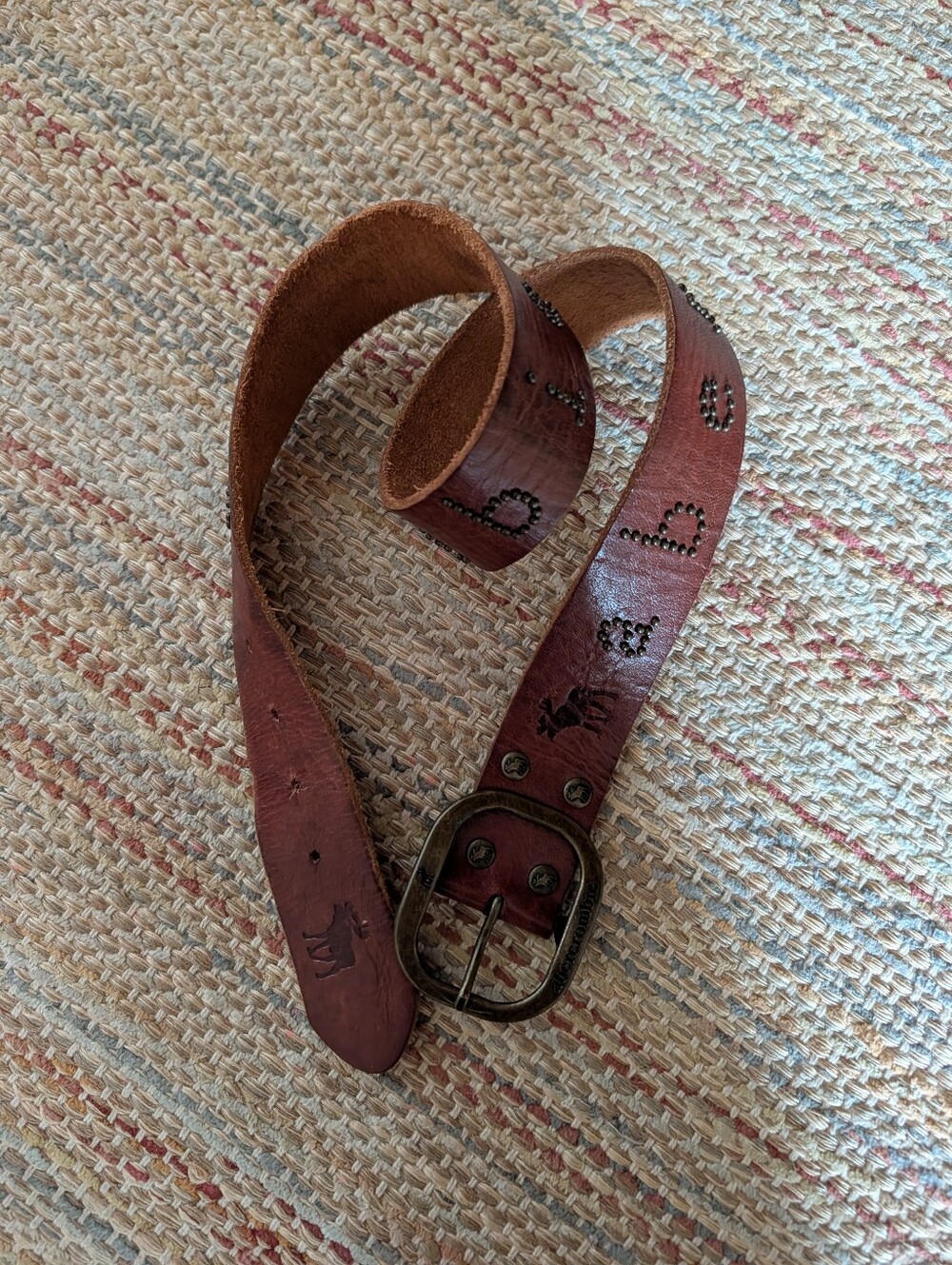 Vintage Y2K 2000s Abercrombie Chestnut Brown Leather Brass Studded Belt Vtg